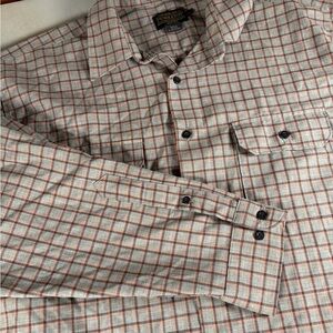 Pendleton Board Shirt XXL Men's in Gray/Orange Plaid 100% Wool Button Down